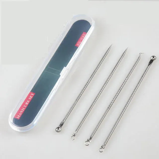 Color: WHITE - 4PCS Stainless Steel Acne Needle Electroplating Colorful Rose Gold Acne Needle Extrusion Blackhead Tool Can Be Customized LOGO