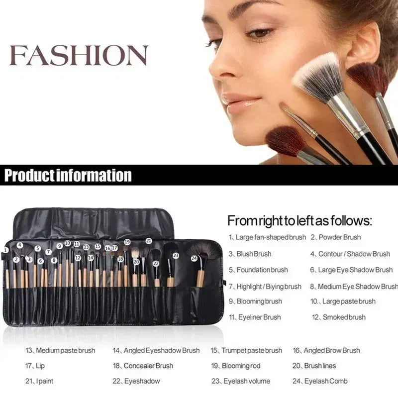 Handle Color: black - Gift Bag Of 24 pcs Makeup Brush Sets Professional Cosmetics Brushes Eyebrow Powder Foundation Shadows Pinceaux Make Up Tools