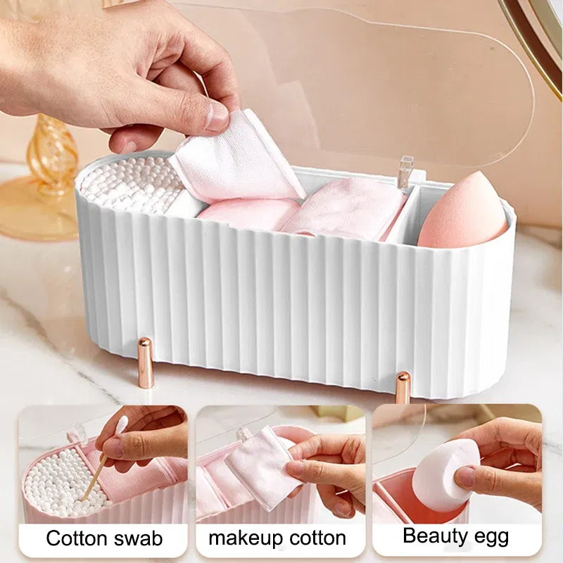 Color: Pink - Cotton Swab Organizer Holder Cotton Pad Storage Box Transparent Remover Paper Makeup Box With Lid Dustproof Desktop Makeup