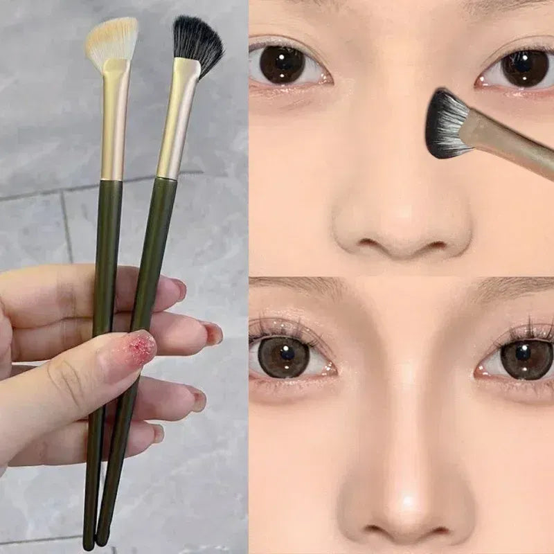 Handle Color: Green - New Half Fan-shaped Nose Shadow Brush Soft Angled Flat Head Noses Contour Smudge Makeup Brushes Highlighter Blush Cosmetics Tool