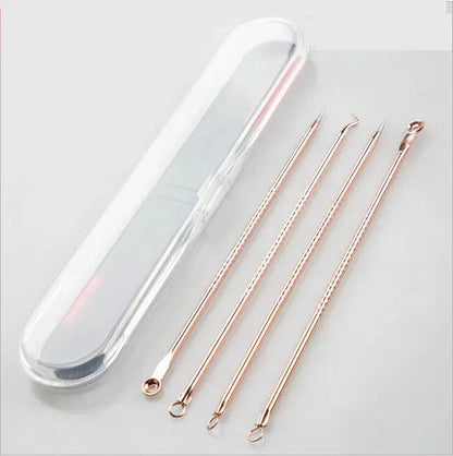 Color: Reseda - 4PCS Stainless Steel Acne Needle Electroplating Colorful Rose Gold Acne Needle Extrusion Blackhead Tool Can Be Customized LOGO