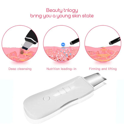 Color: Red - Ultrasonic Skin Scrubber Scrubber Deep Vibrate Facial Cleaner Shovel Face Scrubber Peeling Black Head Remover Facial Massager
