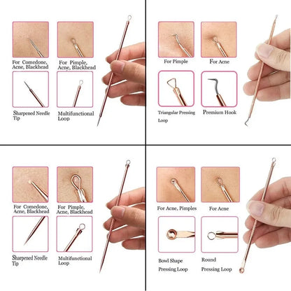Color: Silver - 4PCS Stainless Steel Acne Needle Electroplating Colorful Rose Gold Acne Needle Extrusion Blackhead Tool Can Be Customized LOGO