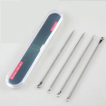 Color: WHITE - 4PCS Stainless Steel Acne Needle Electroplating Colorful Rose Gold Acne Needle Extrusion Blackhead Tool Can Be Customized LOGO