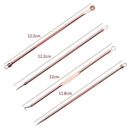 Color: Silver - 4PCS Stainless Steel Acne Needle Electroplating Colorful Rose Gold Acne Needle Extrusion Blackhead Tool Can Be Customized LOGO