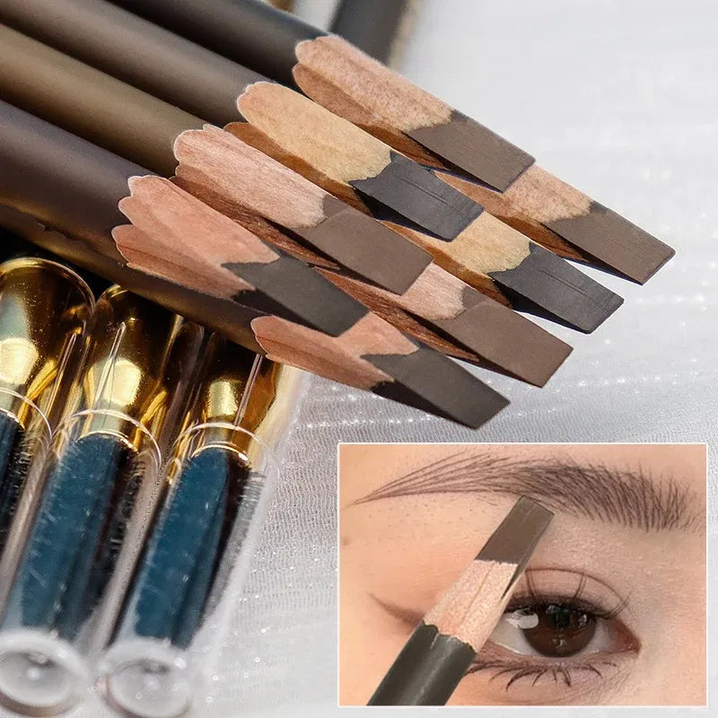 Color: light yellow - Waterproof Eyebrow Pen with Brush 7 Colors Natural Lasting Non-caking Eyebrow Pencil Outlining Wild Brow Korean Makeup Cosmetics