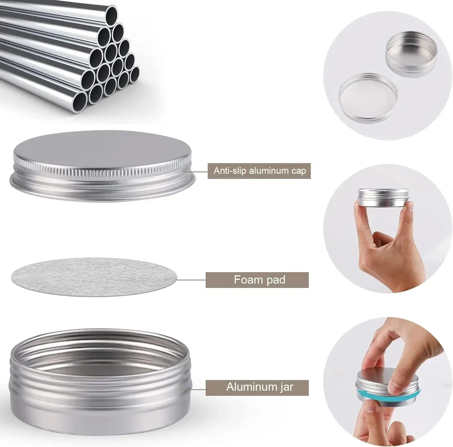 Color: Light Grey, Specifications: 5ml, Material: Plastic - 20pcs 5g - 100g Metal Round Tins Aluminum Empty Silver Cans With Screw Lid Balm Nail Art Makeup Cream Jar Storage Box