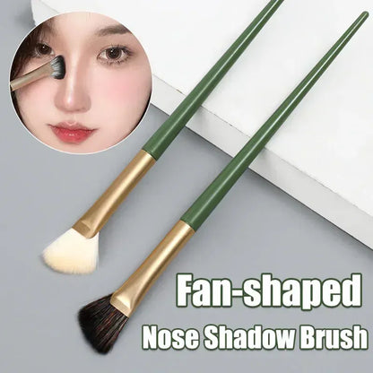 Handle Color: Green - New Half Fan-shaped Nose Shadow Brush Soft Angled Flat Head Noses Contour Smudge Makeup Brushes Highlighter Blush Cosmetics Tool