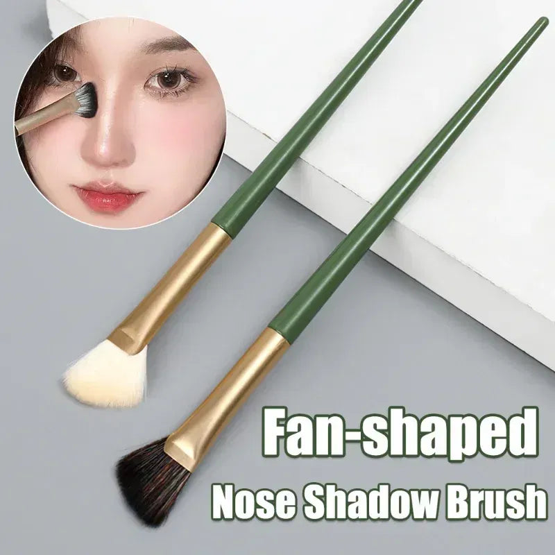 Handle Color: Green - New Half Fan-shaped Nose Shadow Brush Soft Angled Flat Head Noses Contour Smudge Makeup Brushes Highlighter Blush Cosmetics Tool