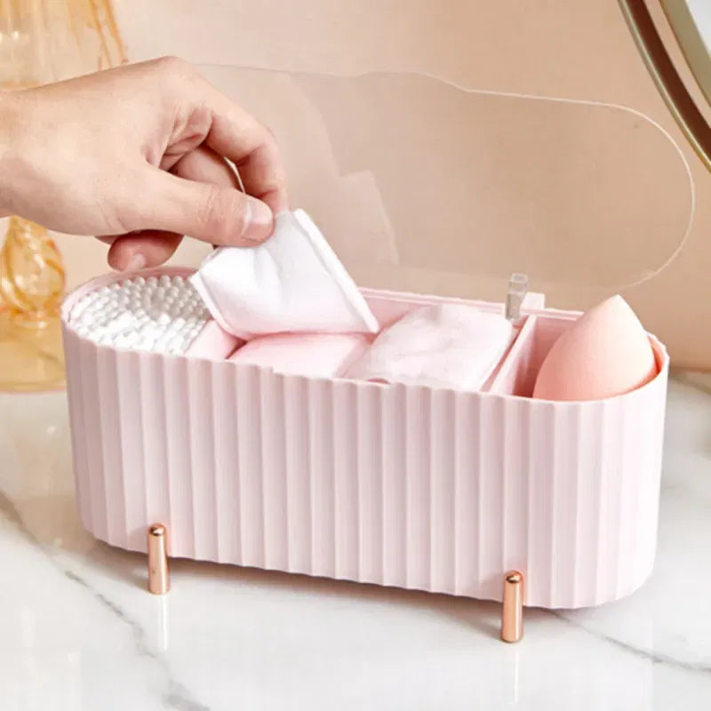 Color: Pink - Cotton Swab Organizer Holder Cotton Pad Storage Box Transparent Remover Paper Makeup Box With Lid Dustproof Desktop Makeup