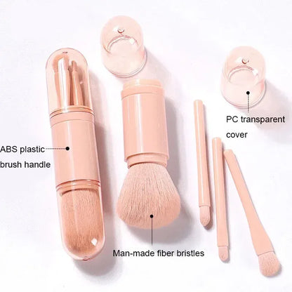 Handle Color: green - 4pcs/set 4 In 1 Telescopic Makeup Brush Portable Travel Makeup Brushes Set Eyeshadow Loose Powder Mini Makeup Brush Beauty Tools