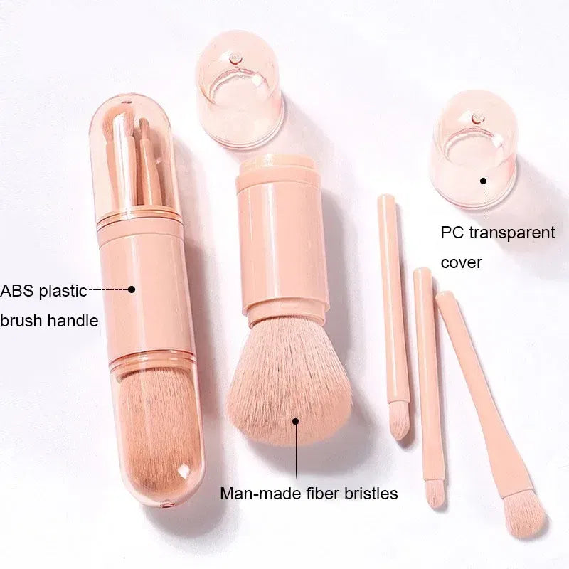Handle Color: green - 4pcs/set 4 In 1 Telescopic Makeup Brush Portable Travel Makeup Brushes Set Eyeshadow Loose Powder Mini Makeup Brush Beauty Tools