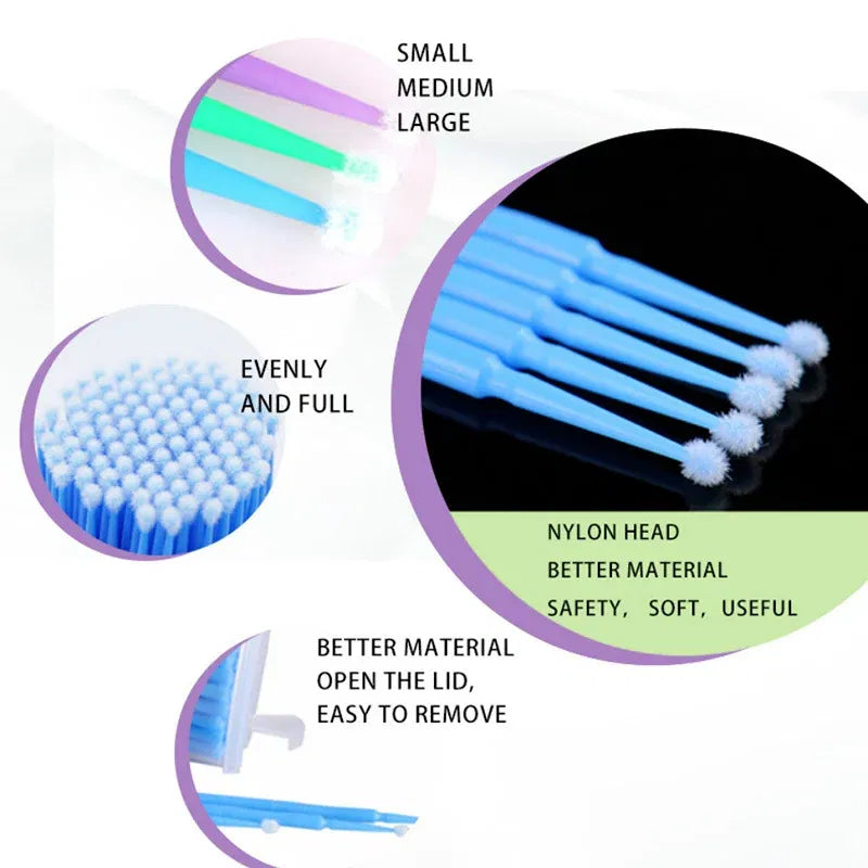 Color: GRAY - 500pcs/lot Eyelash Extension Cleaning Swabs Lash Lift Glue Remover Applicators Microblade Makeup Micro Brushes Tool