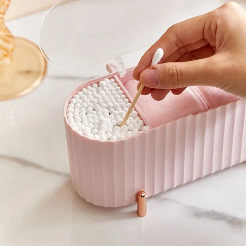Color: Pink - Cotton Swab Organizer Holder Cotton Pad Storage Box Transparent Remover Paper Makeup Box With Lid Dustproof Desktop Makeup