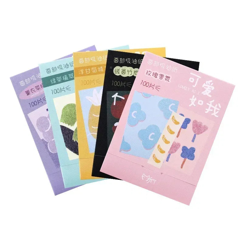 Color: Pink - 100pcs/set Facial Oil Blotting Paper Matte Face Wipes Oil Control Oil-absorbing Face Cleaning Beauty Makeup Tools Accessories