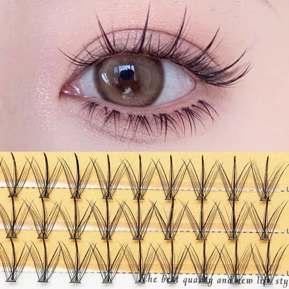 Length: 12mm - Grafting World Sunflower False Eyelashes Natural Simulation Fairy Sandwich Single Cluster Self-Adhesive Eyelashes