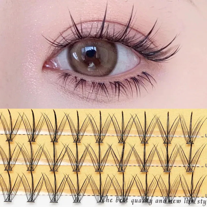 Length: 12mm - Grafting World Sunflower False Eyelashes Natural Simulation Fairy Sandwich Single Cluster Self-Adhesive Eyelashes
