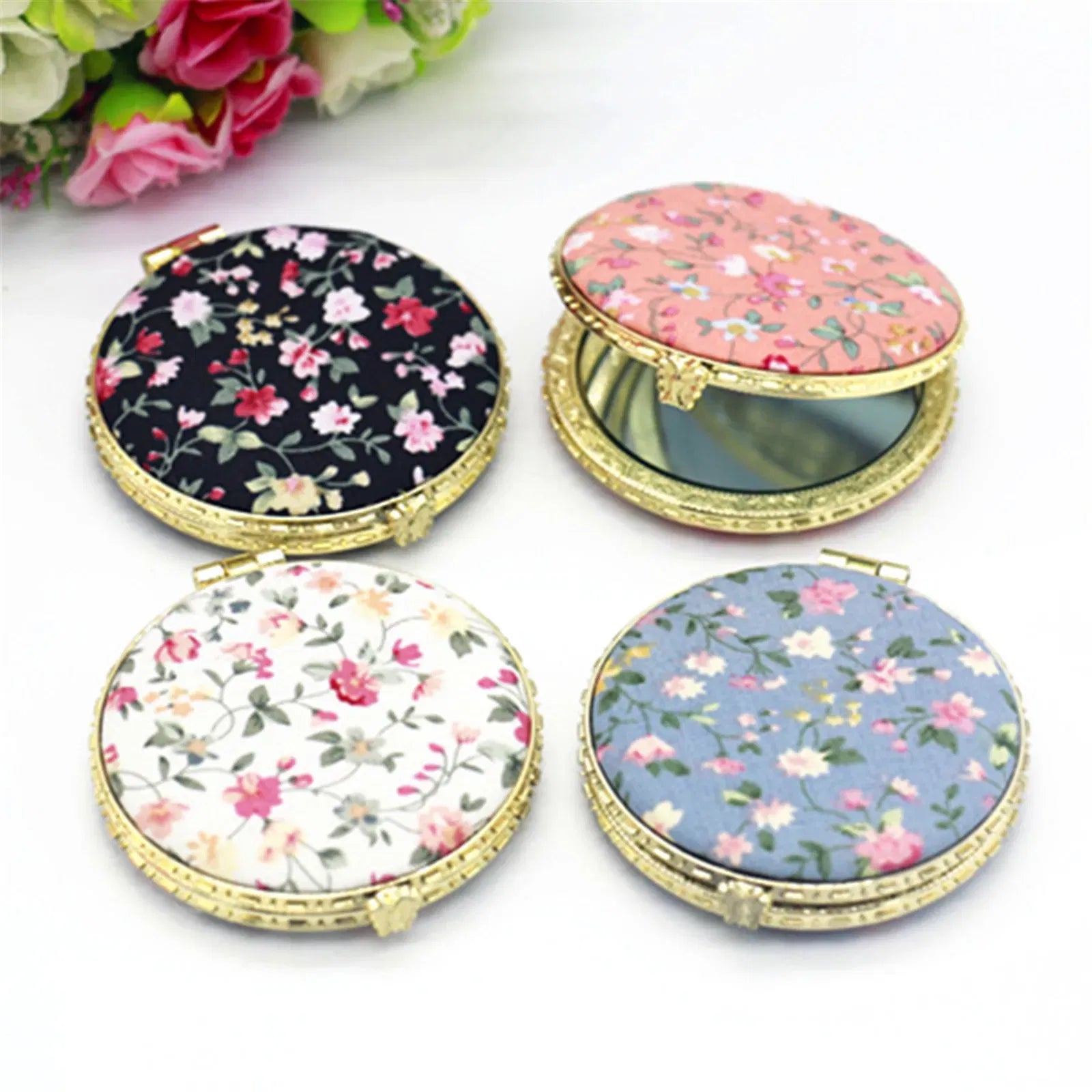 Color: WHITE - Vintage Foldable Makeup Mirror Mini Heart Round Makeup Vanity Mirror Portable Hand Mirrors Compact Mirror Pocket Cosmetic Mirror