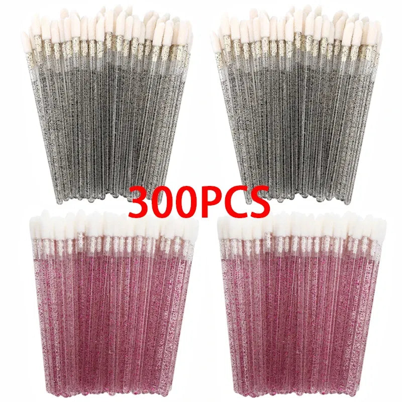 Handle Color: Brown - 100/300PCS Disposable Lip Brush Makeup Brushes Lipstick Applicator Wands Wholesale Eyelashes Extension Tool Beauty Accessories