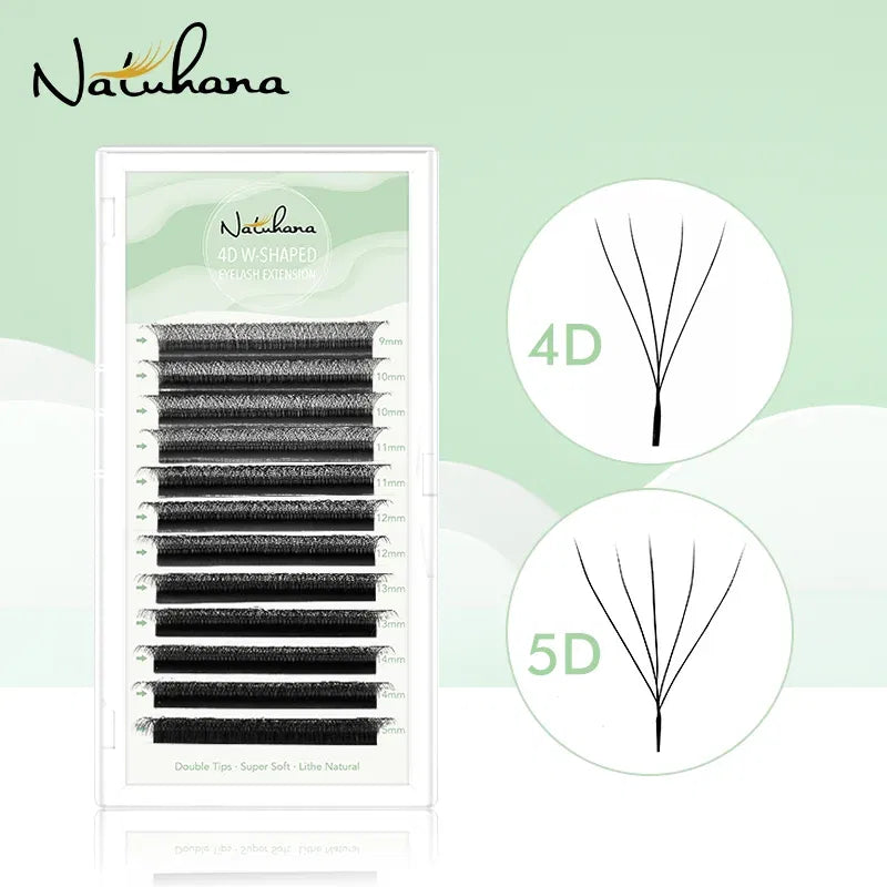 Color: Dark Brown, Curl: L, Thickness: 0.07mm, Length: 15mm - NATUHANA W-Shaped 4D 5D Volume Eyelash Extensions Premade Volume Fans W Shape Lashes Natural Soft False Eyelashes for Makeup