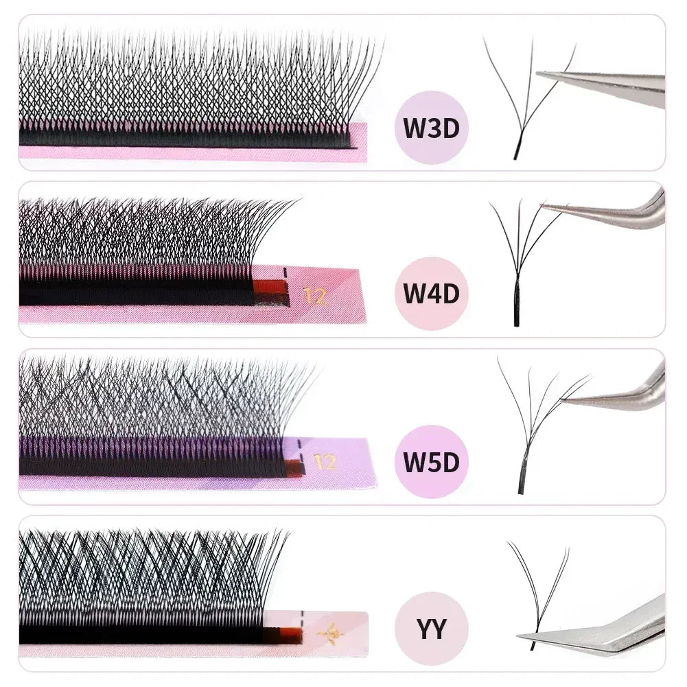 Color: Gold, Curl: D, Thickness: 0.07mm, Length: MIX - ARISON YY Lashes and 3D/4D/5D W Shape Lashes Brasileiro Premade Volume Eyelashes Extension Soft Thin Easily Grafting Extension