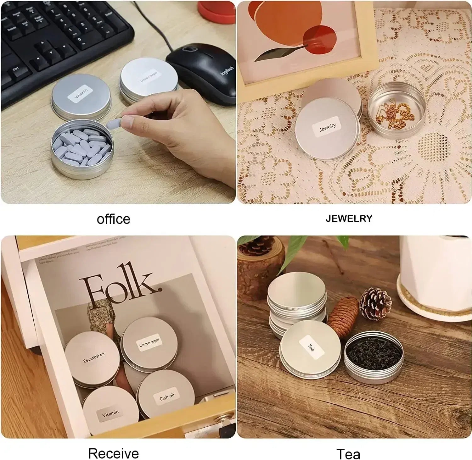 Color: Light Grey, Specifications: 5ml, Material: Plastic - 20pcs 5g - 100g Metal Round Tins Aluminum Empty Silver Cans With Screw Lid Balm Nail Art Makeup Cream Jar Storage Box