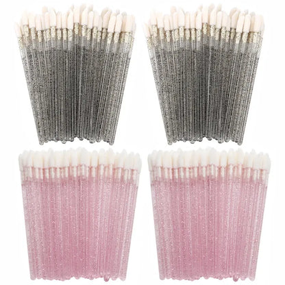 Handle Color: Brown - 100/300PCS Disposable Lip Brush Makeup Brushes Lipstick Applicator Wands Wholesale Eyelashes Extension Tool Beauty Accessories