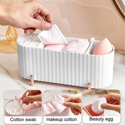 Color: Pink - Cotton Swab Organizer Holder Cotton Pad Storage Box Transparent Remover Paper Makeup Box With Lid Dustproof Desktop Makeup