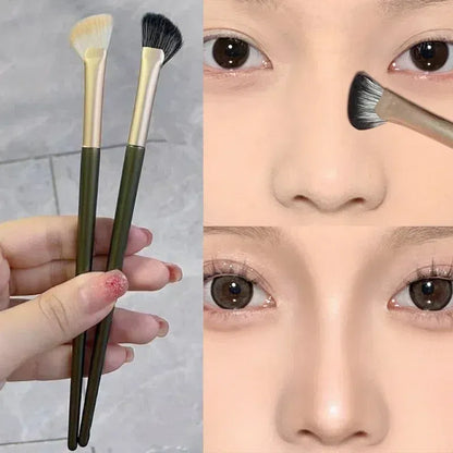 Handle Color: Green - New Half Fan-shaped Nose Shadow Brush Soft Angled Flat Head Noses Contour Smudge Makeup Brushes Highlighter Blush Cosmetics Tool