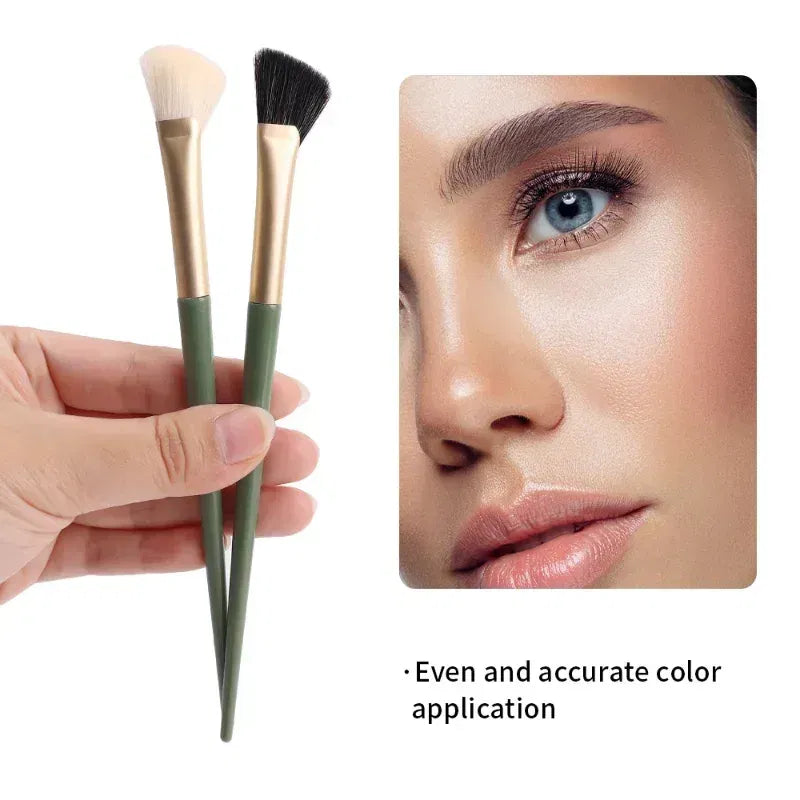 Handle Color: Green - New Half Fan-shaped Nose Shadow Brush Soft Angled Flat Head Noses Contour Smudge Makeup Brushes Highlighter Blush Cosmetics Tool