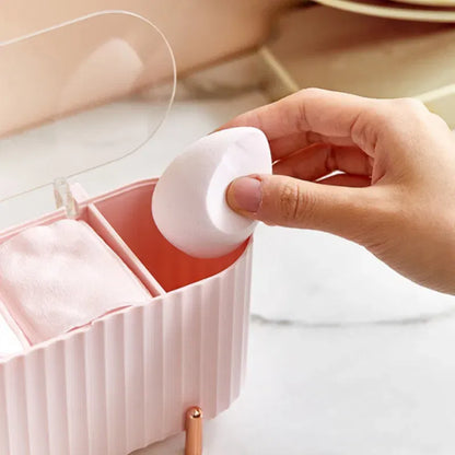 Color: Pink - Cotton Swab Organizer Holder Cotton Pad Storage Box Transparent Remover Paper Makeup Box With Lid Dustproof Desktop Makeup