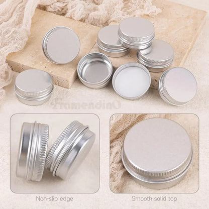 Color: Light Grey, Specifications: 5ml, Material: Plastic - 20pcs 5g - 100g Metal Round Tins Aluminum Empty Silver Cans With Screw Lid Balm Nail Art Makeup Cream Jar Storage Box