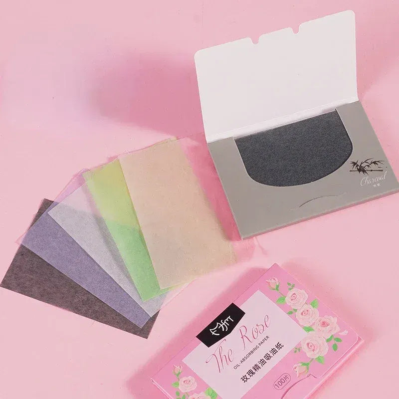 Color: Pink - 100pcs/set Facial Oil Blotting Paper Matte Face Wipes Oil Control Oil-absorbing Face Cleaning Beauty Makeup Tools Accessories